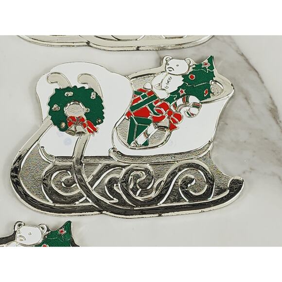 Oneida Rogers Sleigh Coaster 4 1/4" Christmas Holiday 1988 Japan x5 Silverplate - Picture 5 of 13